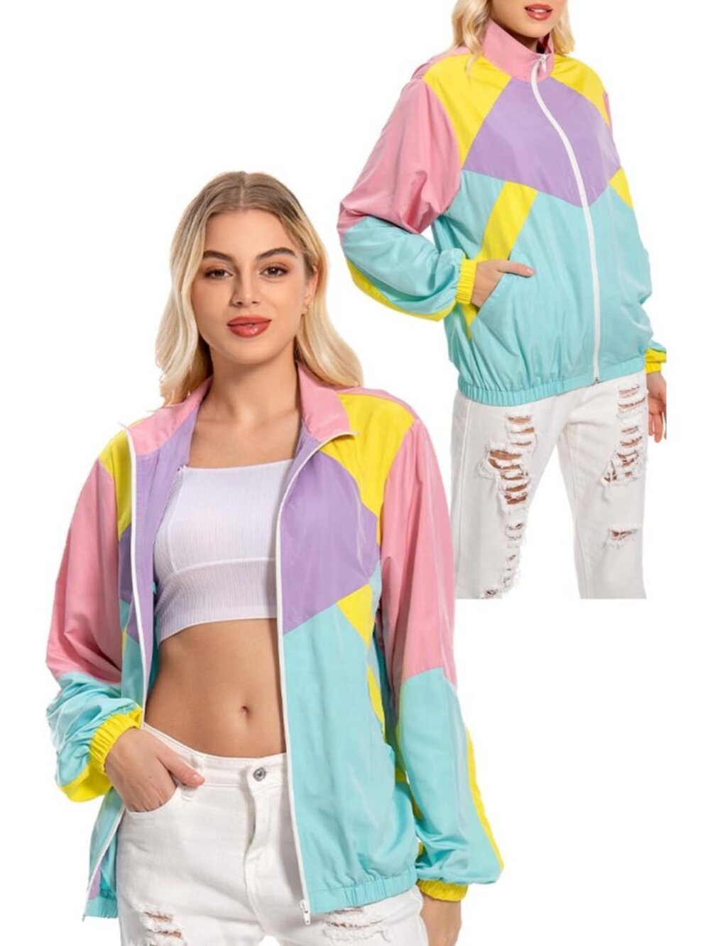 Retro 80s 90s Neon Windbreaker Jacket | Long Sleeve Vintage Style Outfit